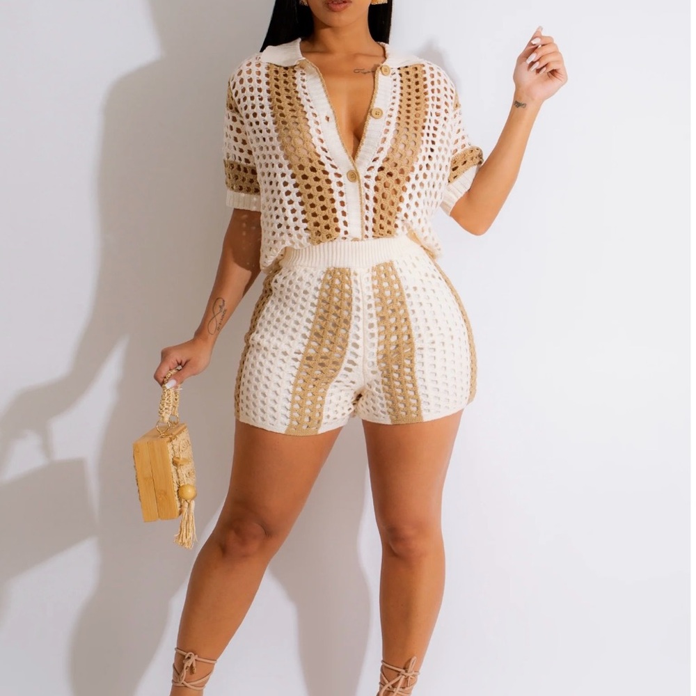 Crochet Short Set Large - Shirt & Short Set